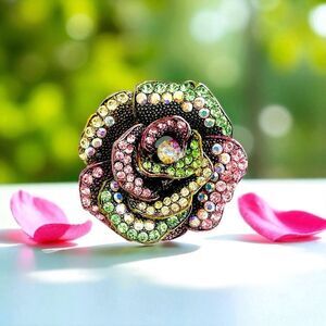 Swarovski Pink and Green Crystal Ring — Vintage-Inspired